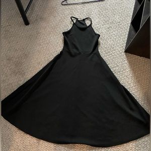 Black calf length A line dress